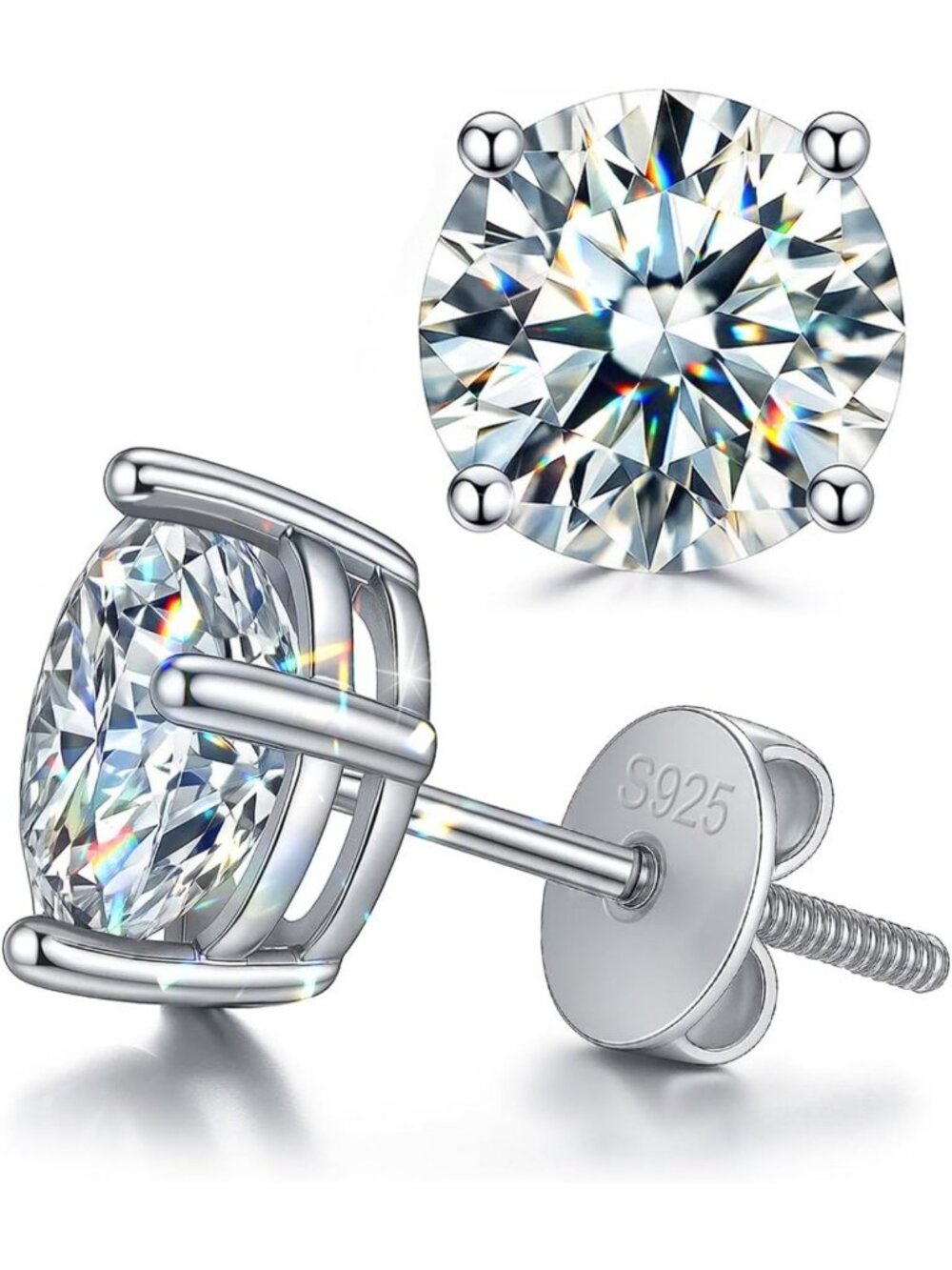 Moissanite Screw Back Stud Earrings in S925 Sterling Silver for Women & Men